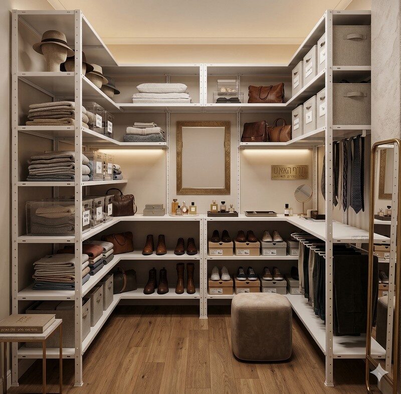 ארגון חדר ארונות עם מדפים מודולריים: הדרך המקצועית למקסום שטח האחסון הביתי